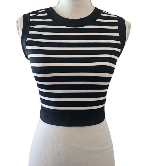 Happily Grey Tops - Happily Grey Striped Knit Crop Tank Top Black White Size M/L